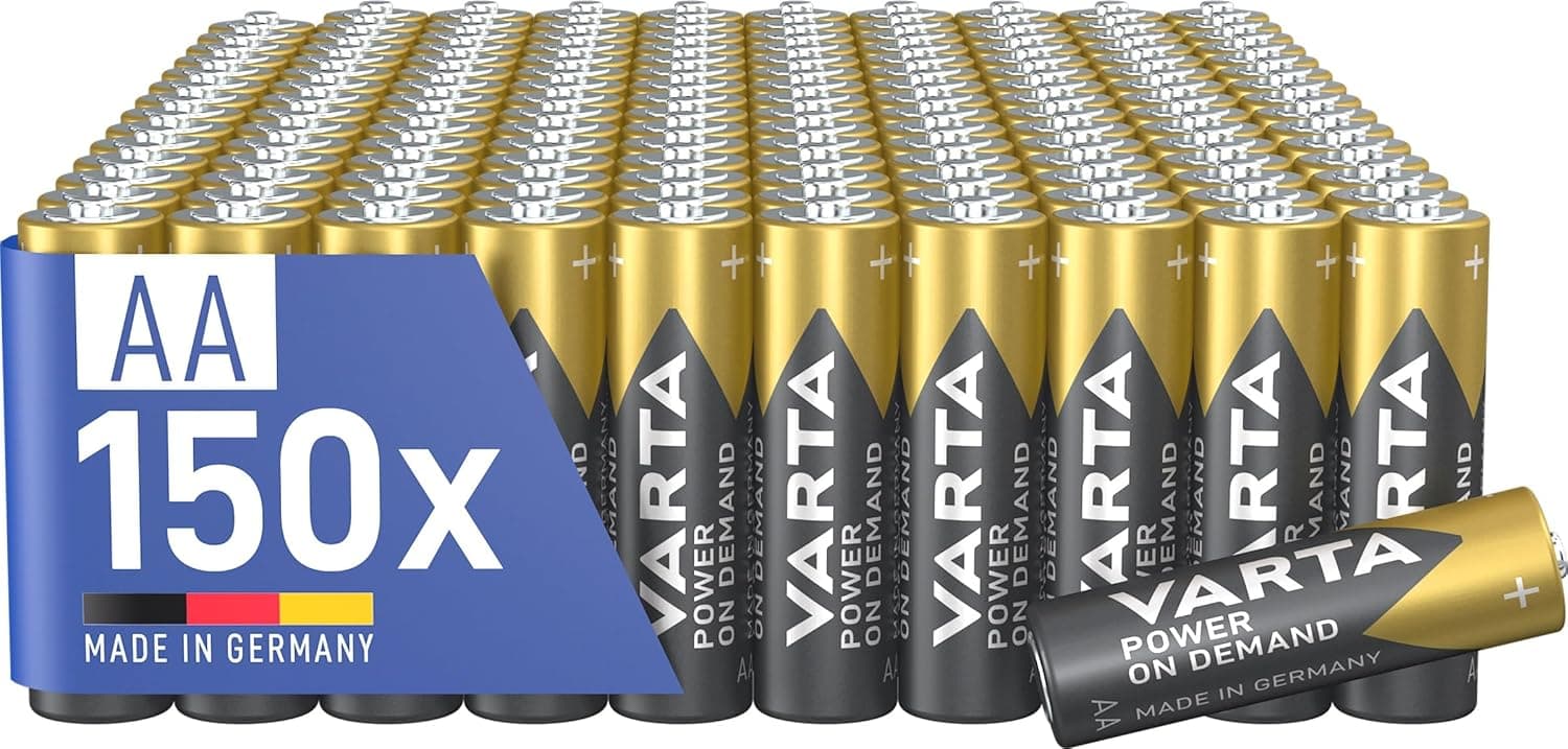 VARTA Pilhas AA, embalagem de 150, Power on Demand, alcalinas, 1,5 V, inteligentes, flexíveis, para acessórios de computador, dispositivos Smart Home, lanternas, Made in Germany