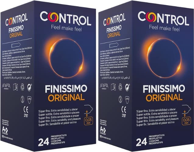 Control Preservativos finissimo original. Caixa de preservativos super finos, extra sensibilidade, lubrificados, sexo seguro. Desfrute de um ajuste perfeito para um relacionamento seguro, 1 caixa x 24