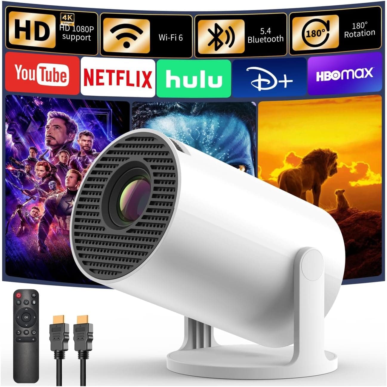YOTON Y4 | Mini projetor portátil 4K com WiFi 6, Bluetooth 5.4, rotação 180° e auto keystone para cinema em casa e jardim