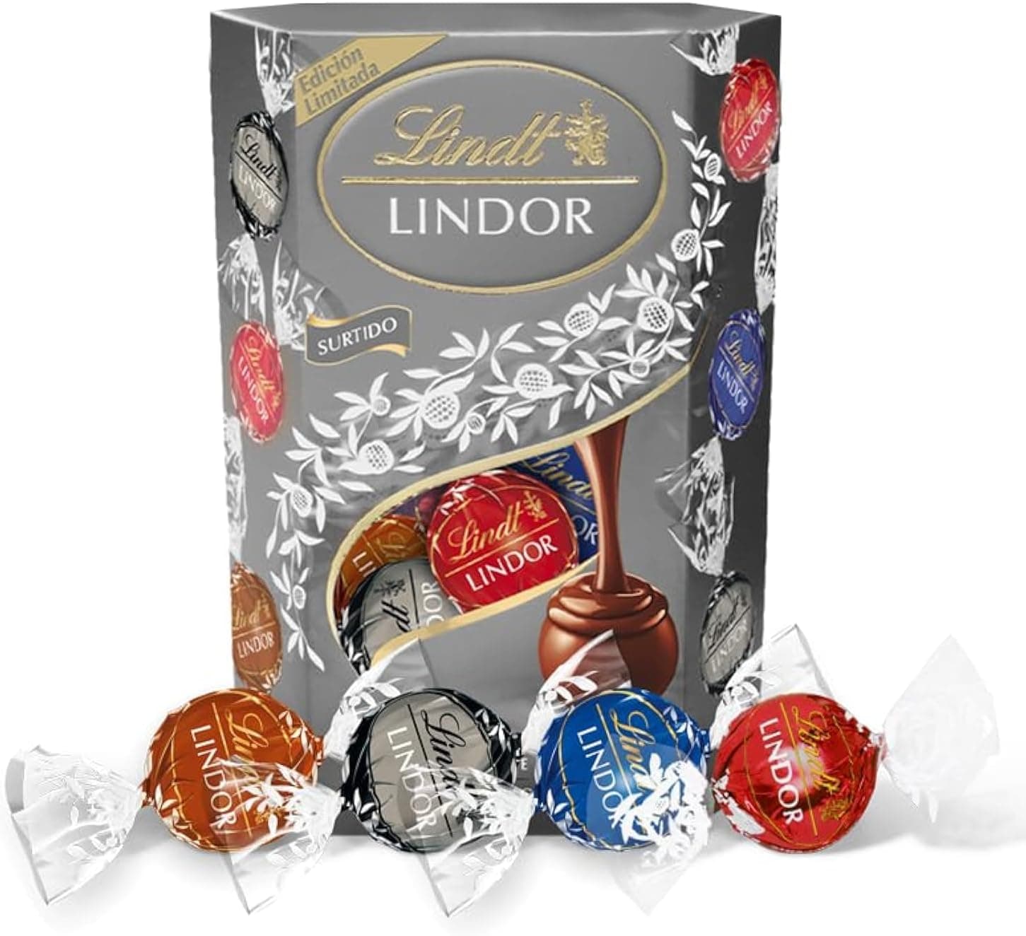 Lindt LINDOR CorNET SILVER inclui bombons de chocolate preto a 70% de cacau, chocolate com leite, chocolate com avelã, interior de chocolate cremoso, 200 g, aproximadamente 16 bombons