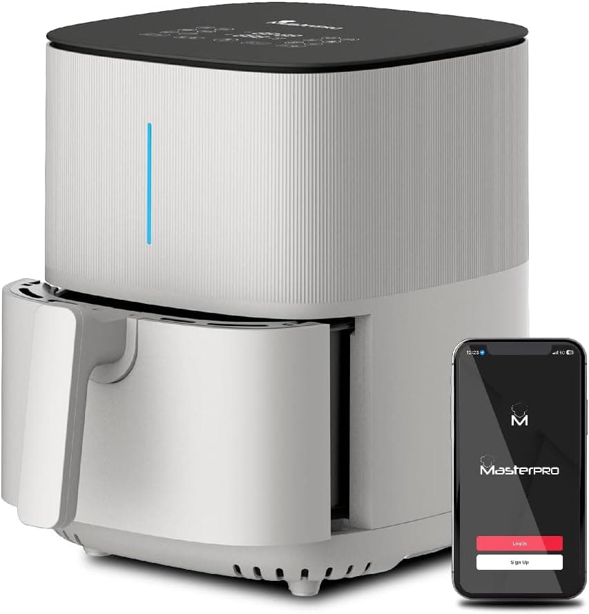 MasterPRO BY CARLO CRACCO Frigideira de ar 1500 W 5 L, 12 programas - controlo tátil LED, controlo de aplicativo, revestimento anti-aderente - cor branca