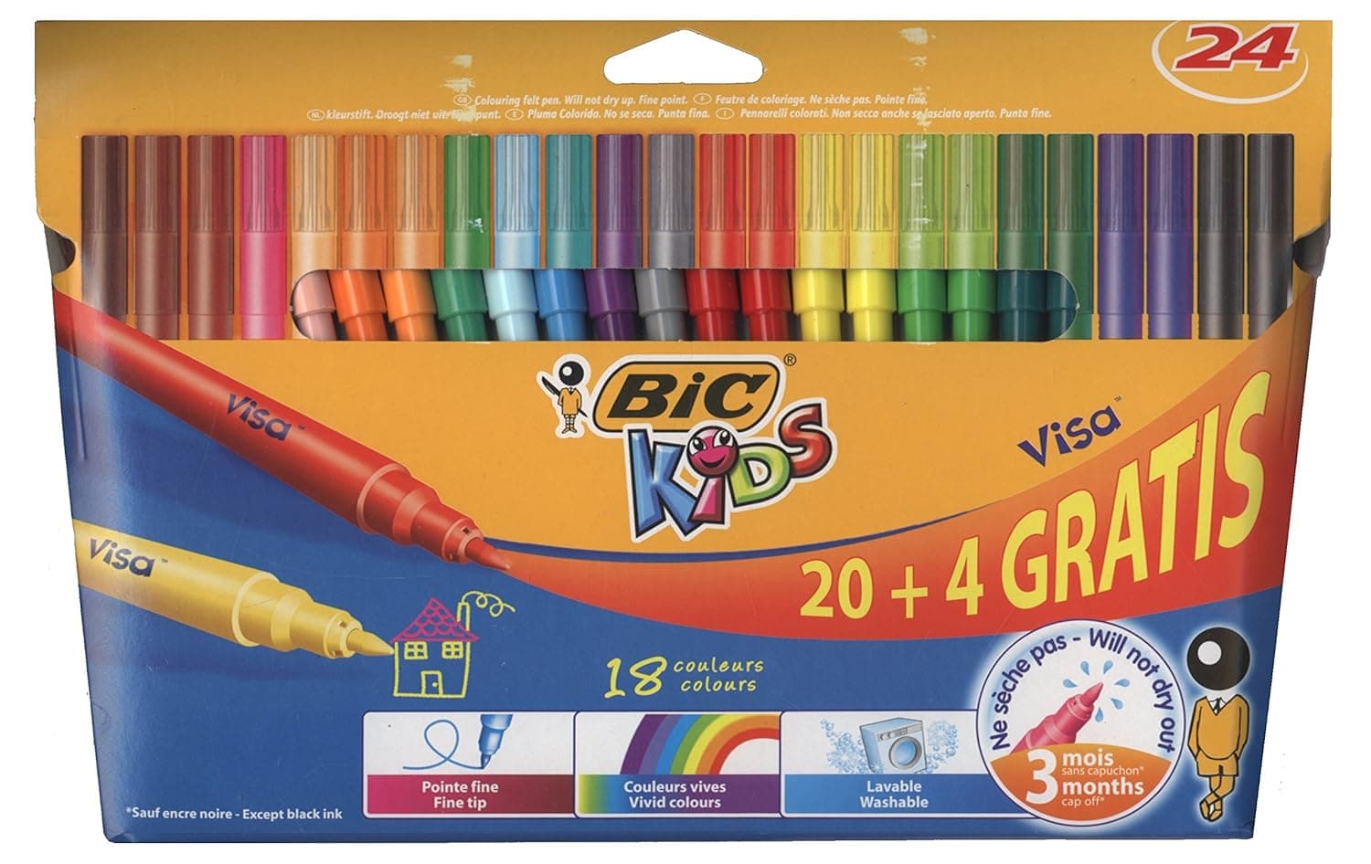 BIC Kids Visa| Conjunto de 24 marcadores de feltro coloridos