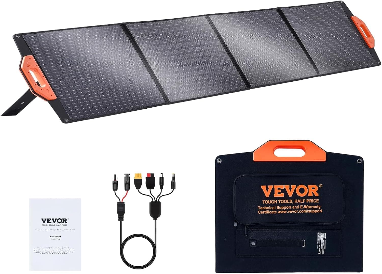 Painel solar monocristalino portátil VEVOR 200W, carregador solar monocristalino ETFE dobrável, painel solar com eficiência de 23% e saída MC4, à prova de água IP67 para centrais elétricas, campismo