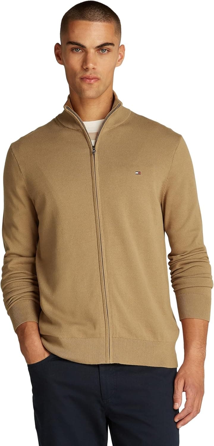 Tommy Hilfiger Camisola com fecho de correr homem essencial algodão zip thru com gola alta