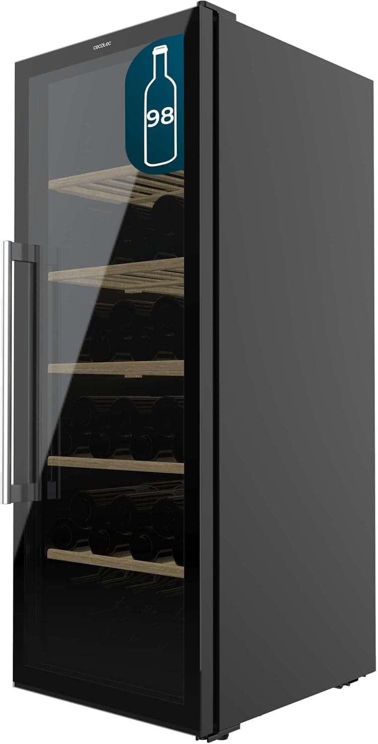 Cecotec Vinhoteca 98 Garrafas Bolero Grand Sommelier 98000 Black: Boneco de 128,5 cm com sistema de refrigeração silencioso a 41 Db e painel de controlo tátil 