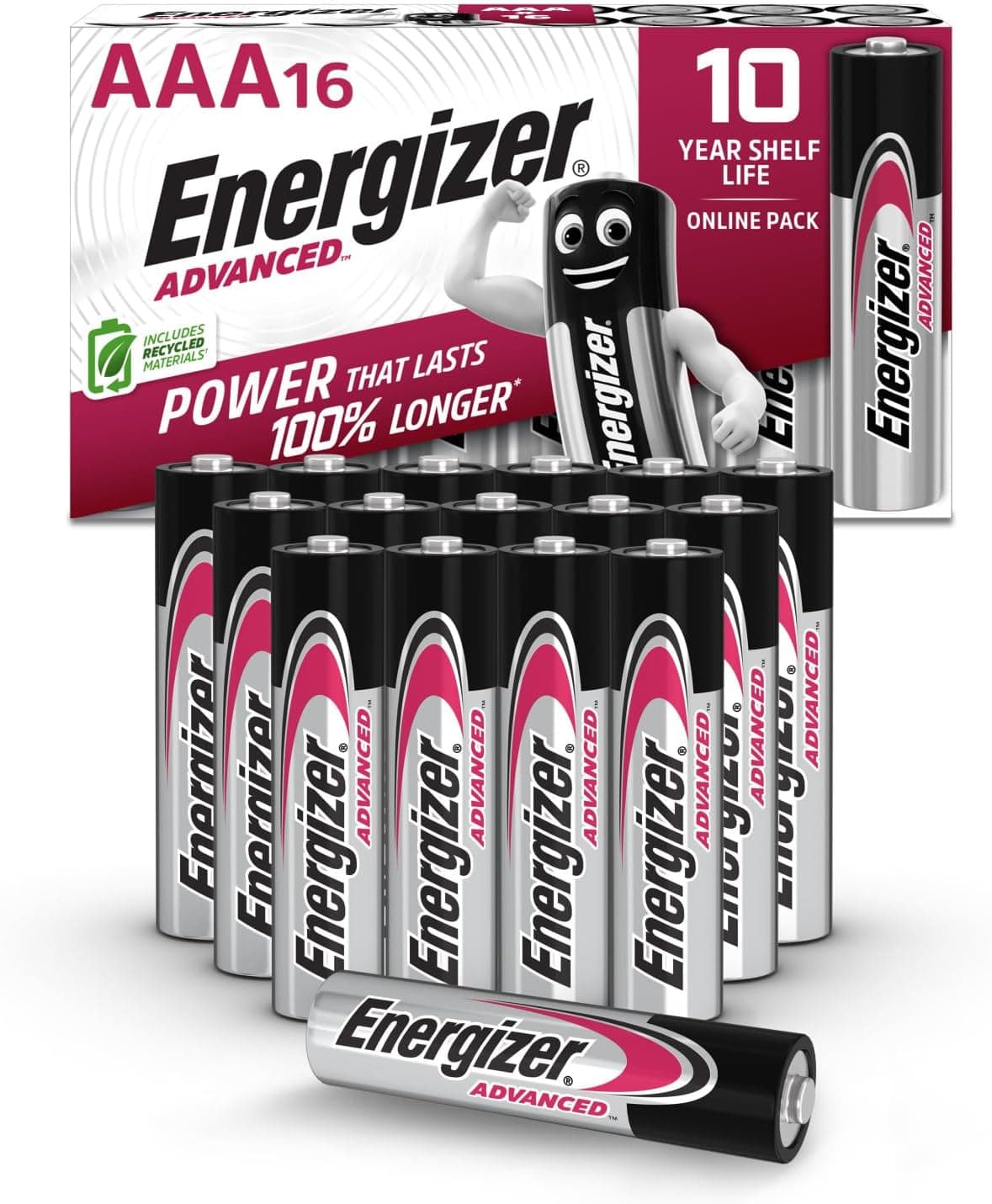 Energizer Advanced pilhas AAA alcalinas de 1,5 V, embalagem de 16 pilhas de longa duração, alta potência