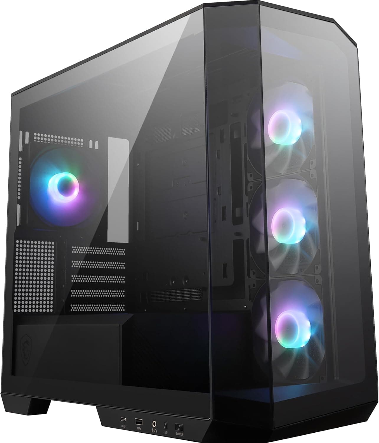 MSI mag PANO M100R PZ mATX - caixa: 3 ventoinhas ARGB de 120 mm e 1 ventilador ARGB de 120 mm, suporte para GPU, filtro antipoeira, espaço para gestão de cabos de 33 mm, USB tipo C