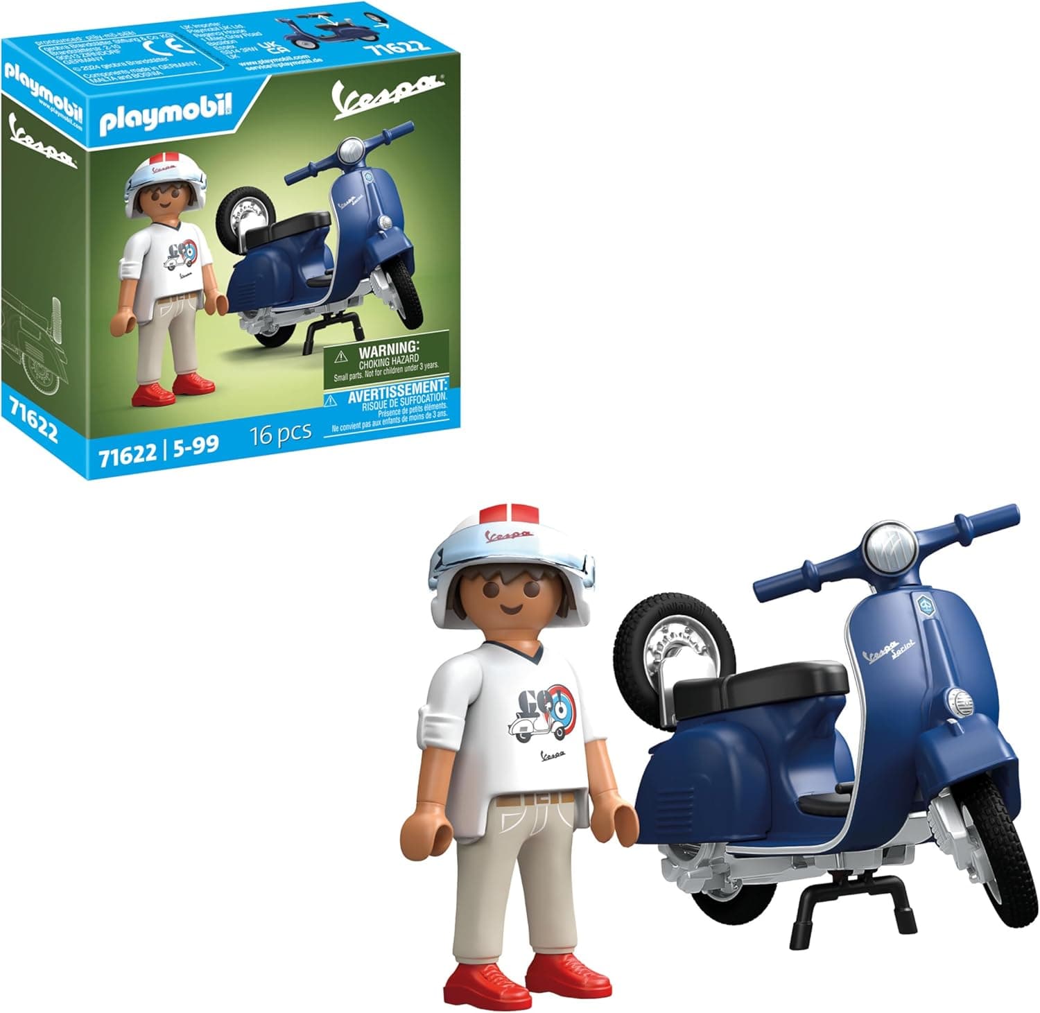 PLAYMOBIL Cars 71622 1969 Vespa 150 Sprint veloce, azul, modelo fiel para colecionadores e fãs, inclui acessórios versáteis e roda de substituição desmontável