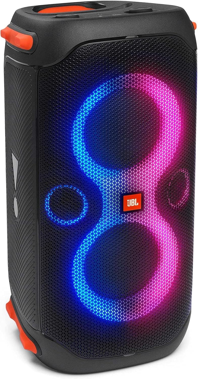 JBL PartyBox 110 Altifalante com Bluetooth portátil com efeitos de luzes para festas, IPX4 à prova de salpicos, 12 horas de reprodução, TWS, altifalante para interiores e exteriores, preto