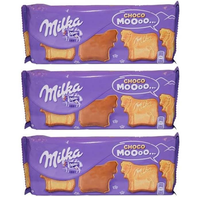 Milka Choco Moo bolachas em forma de vaca revestidas com chocolate com leite dos Alpes, 120 g x 3