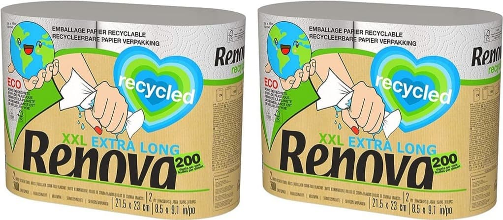 Renova Recycled | Rolo de cozinha reciclado sem plástico embalagem com 2 unidades x 2