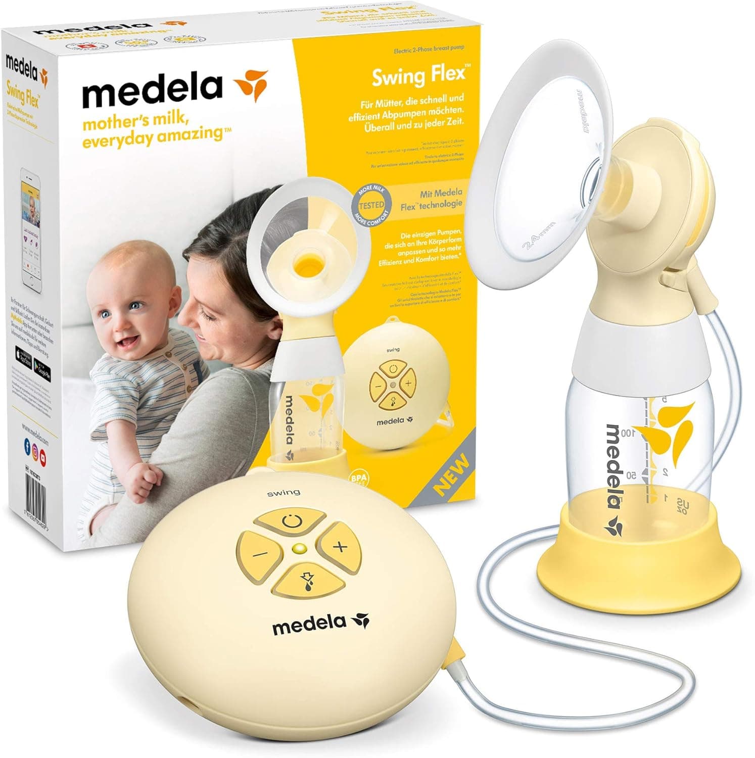 Medela Extrator de leite elétrico individual Swing Flex, design compacto, com funis PersonalFit Flex e tecnologia de extração de 2 fases da medela