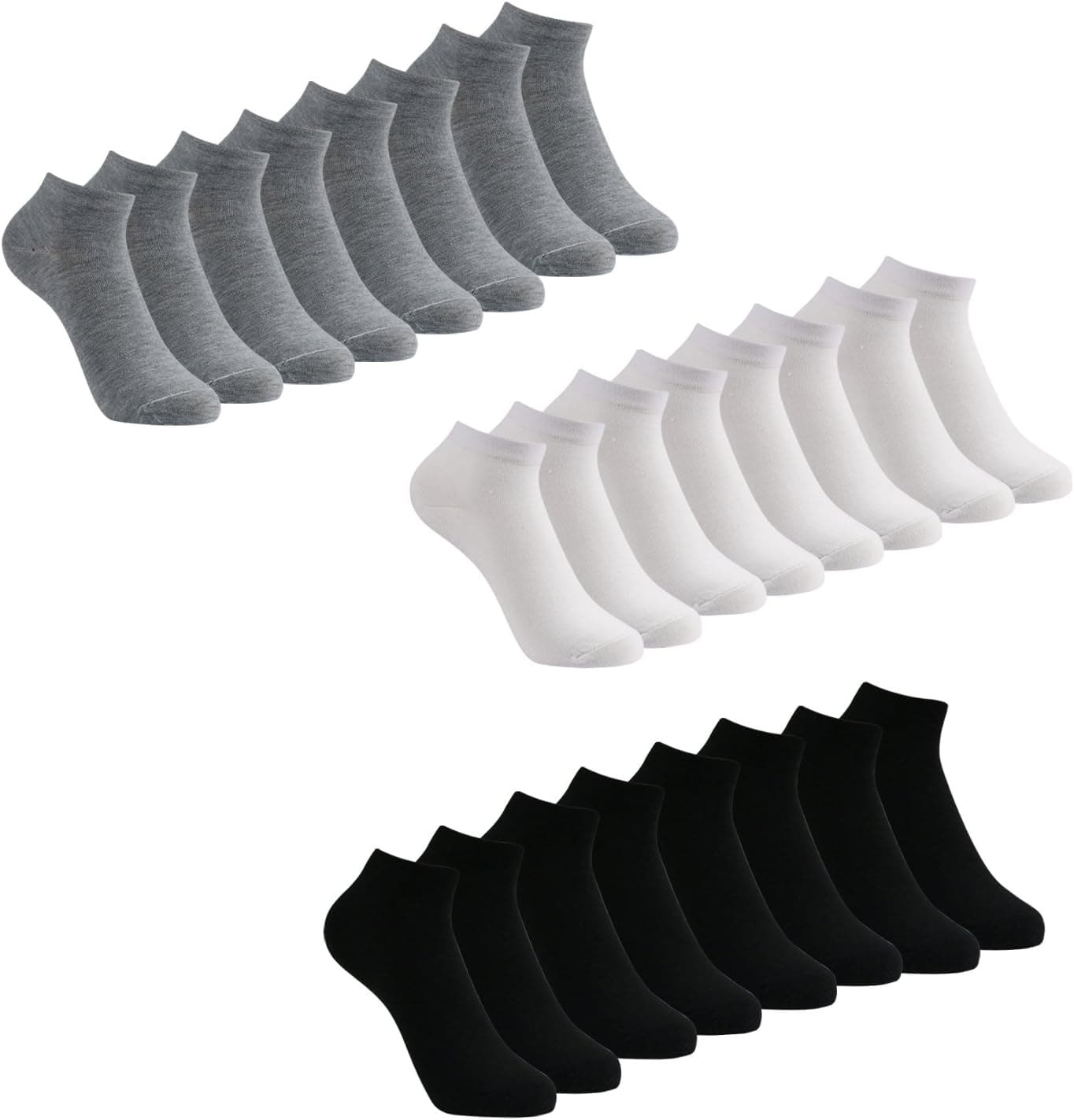 Caudblor | Pack de 12 pares de meias curtas em algodão para adulto nas cores preto, branco e cinzento
