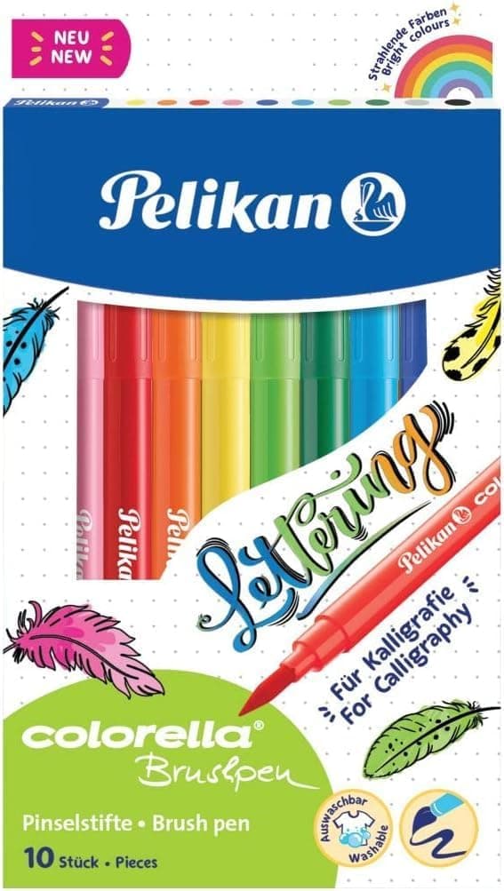 Pelikan Colorella Super Brush | Marcadores de ponta pincel com cores vivas, conjunto de 10 unidades