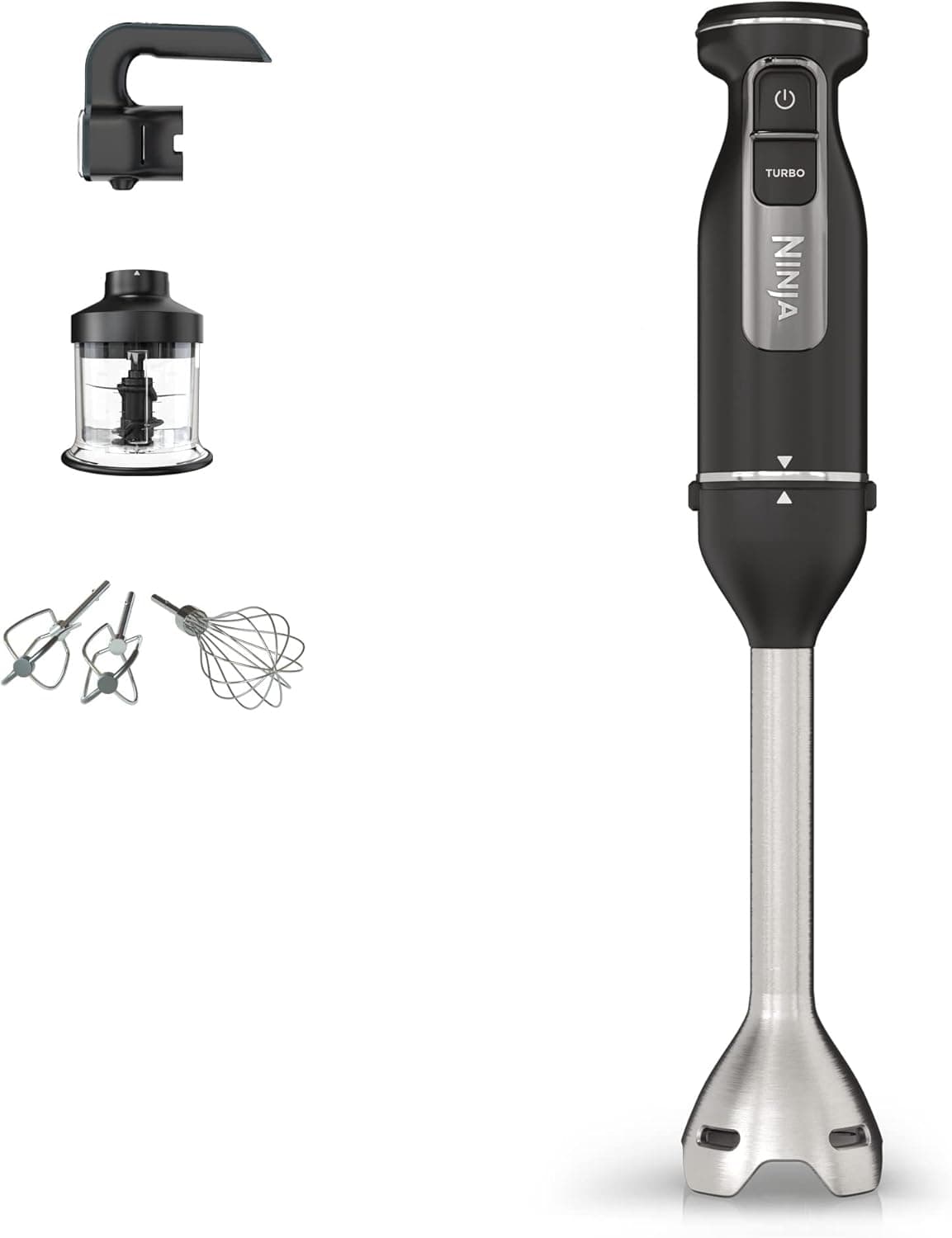 Ninja Foodi Liquidificadora de mão 3 em 1, 850 W, 2 velocidades de batido e 5 velocidades de mistura para picar, misturar, amassar, bater e muito mais, peças adequadas para máquina de lavar louça