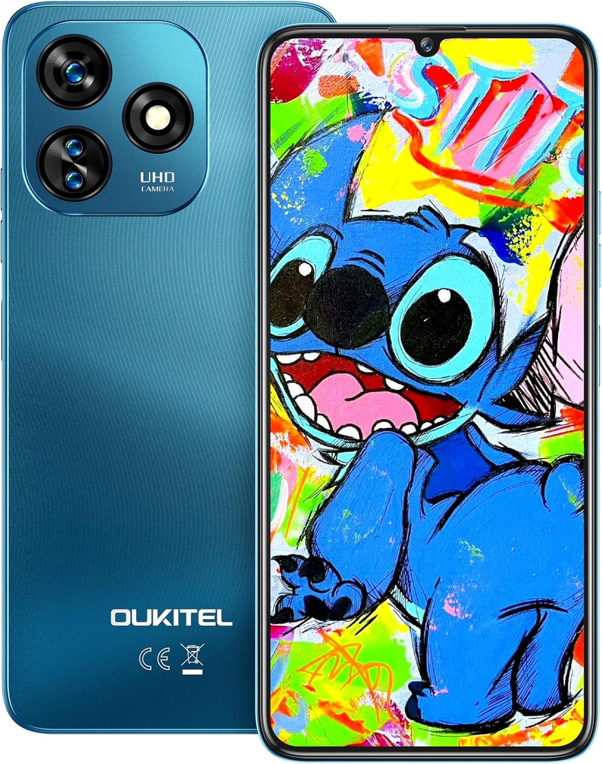 OUKITEL C51 Mobile Android 14-18 GB RAM + 128 GB ROM/SD 1TB, ecrã HD de 6,8" 90 Hz telemóveis livres, bateria 5150 mAh, câmara 13 MP Mobile Phone, 4G Dual SIM, Face ID/Fingerprint. Tamanho único Azul