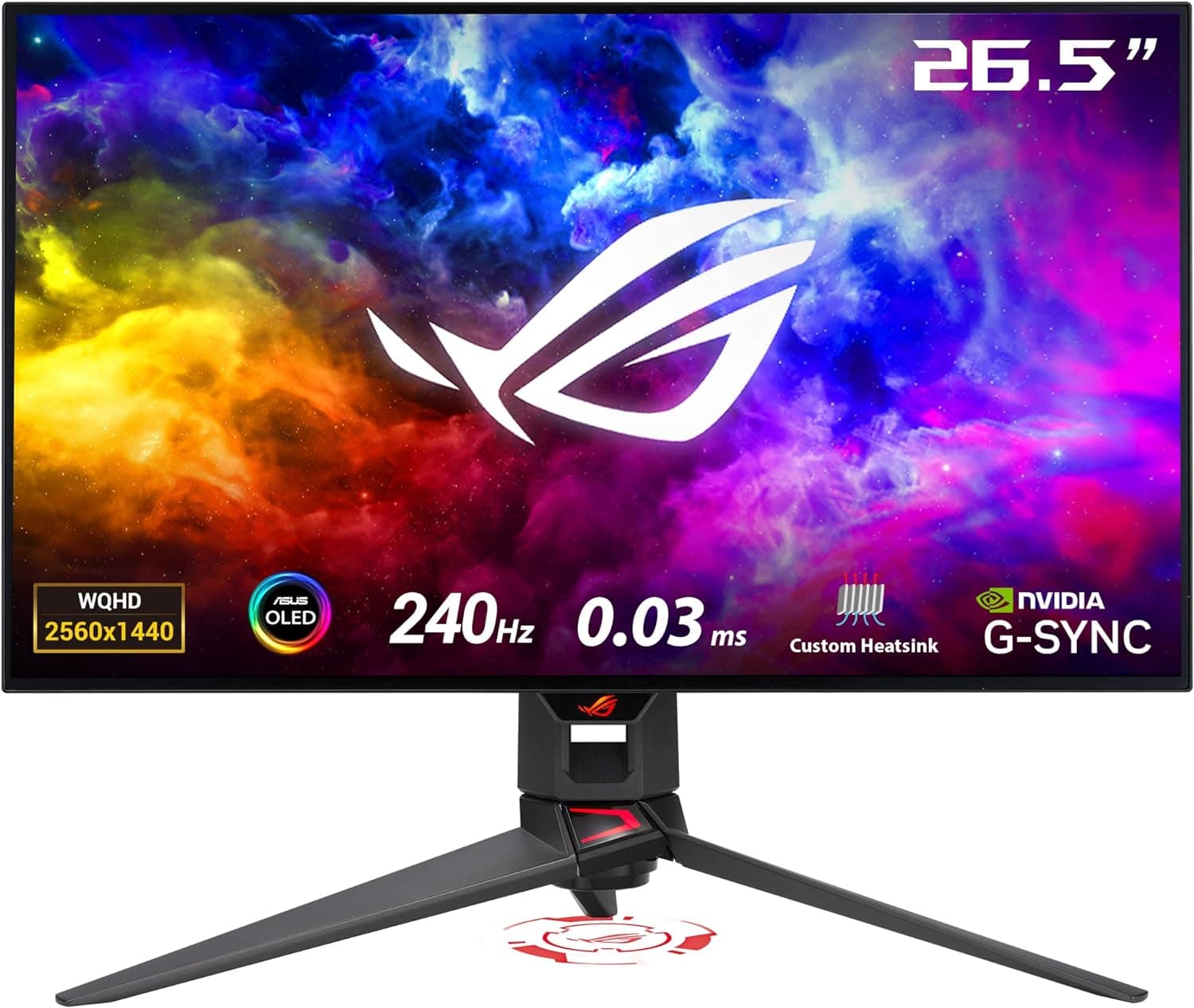 ASUS ROG Swift OLED PG27AQDM Monitor de jogos de 27" (26,5 polegadas visíveis), 1440p, OLED, 240 Hz, 0,03 ms, antirreflexo, dissipar personalizado, brilho uniforme, 99% DCI-P3, DisplayWidget Center