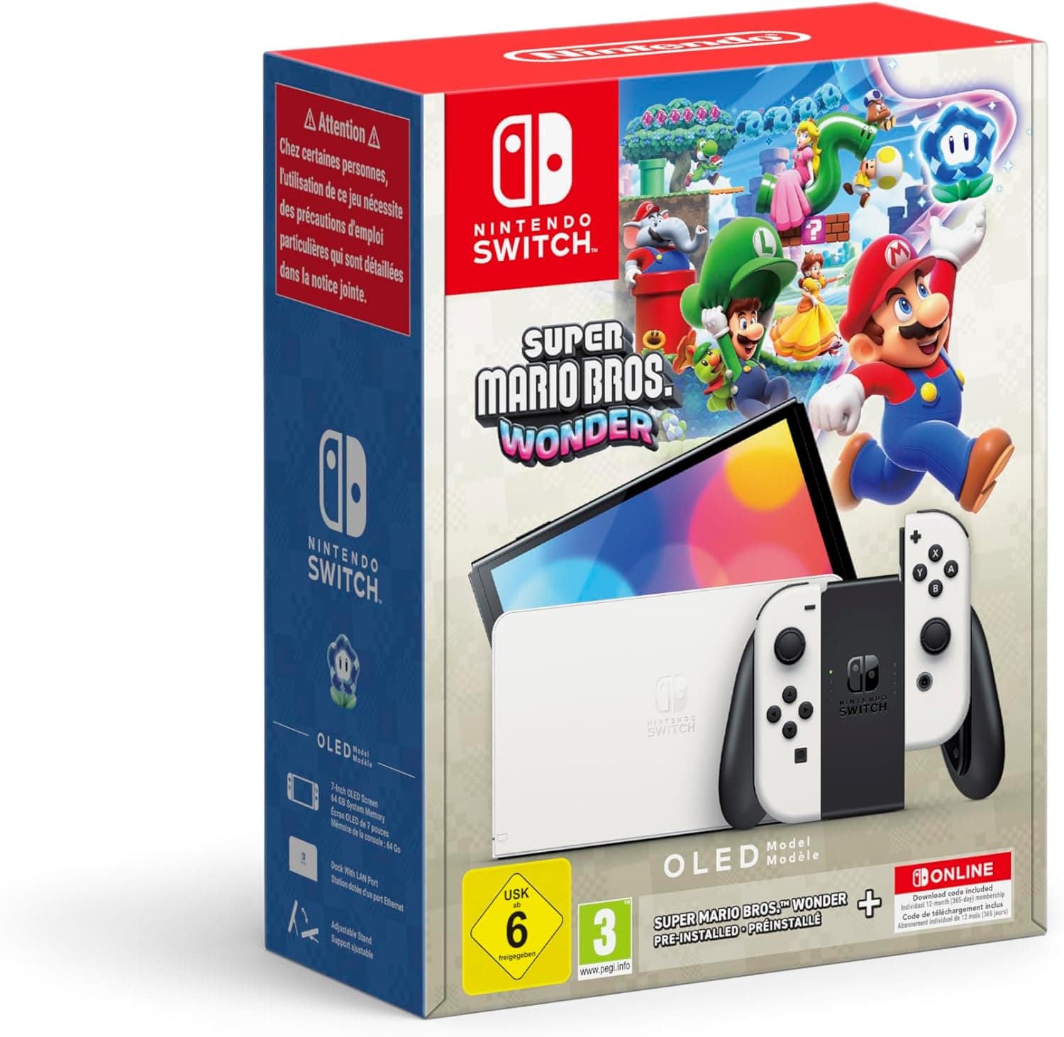 Nintendo Switch (versão OLED) Branco + Super Mario Bros. Wonder + 12 meses NSO