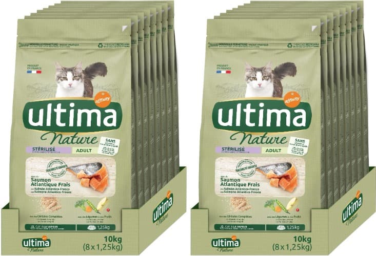 Ultima Nature Alimentação para gatos esterilizados com salmão, embalagem de 8 x 1,25 kg
