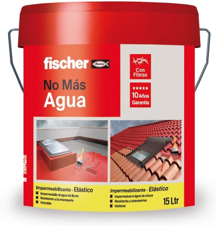 fischer - Tinta impermeável com fibras | resistente à água e exteriores | proteção elástica e antiderrapante, ideal para terraços, tetos e superfícies expostas, 15 L (cubo de 20 kg) | cinzento
