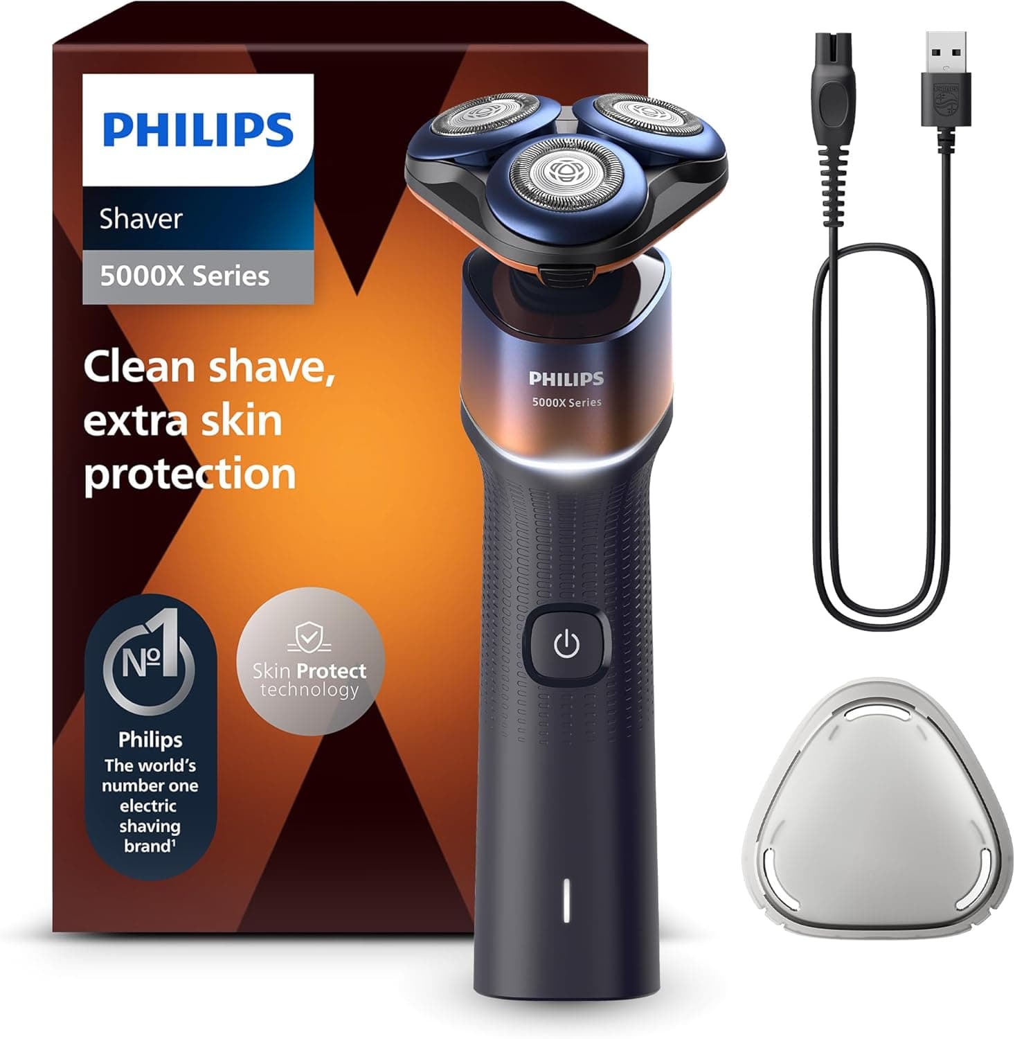Philips Série X5000 máquina de barbear elétrica para homem, máquina de barbear barba, 27 lâminas, cuidado da pele, cabeça flexível de 360º, 50 min de uso, seco e húmido, recarregável, X5012/00,