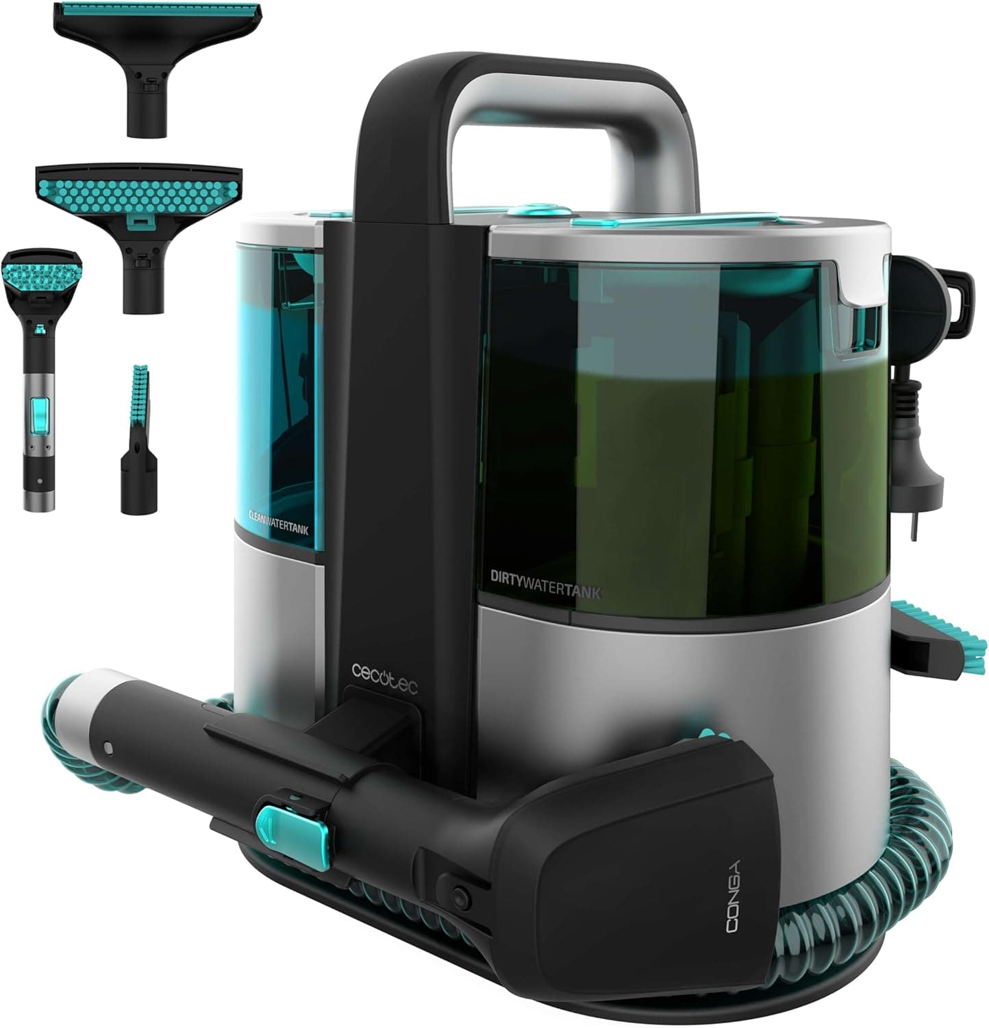 Cecotec Limpador de aspirador de tapetes e tapetes com cabo Conga 4000 Carpet&Spot Clean XL Advance. 600 W, 14 kPa, 2 reservatórios: Água limpa e suja, pulverizador, acessório janelas e 3 boquilhas