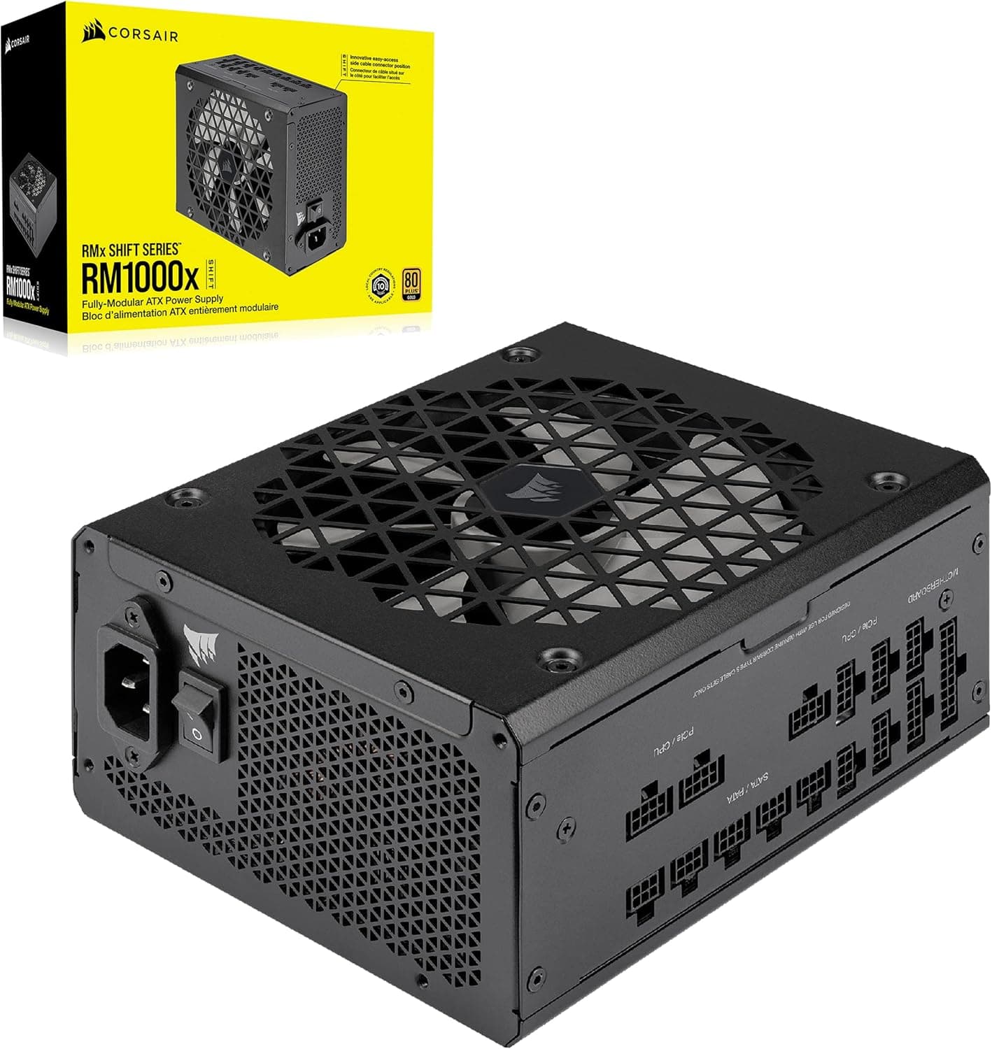 Corsair RM1000x SHIFT Fonte de alimentação ATX totalmente modular - interface lateral modular - compatível com ATX 3.0 e PCIe 5.0 - modo ventilador a zero RPM - preto