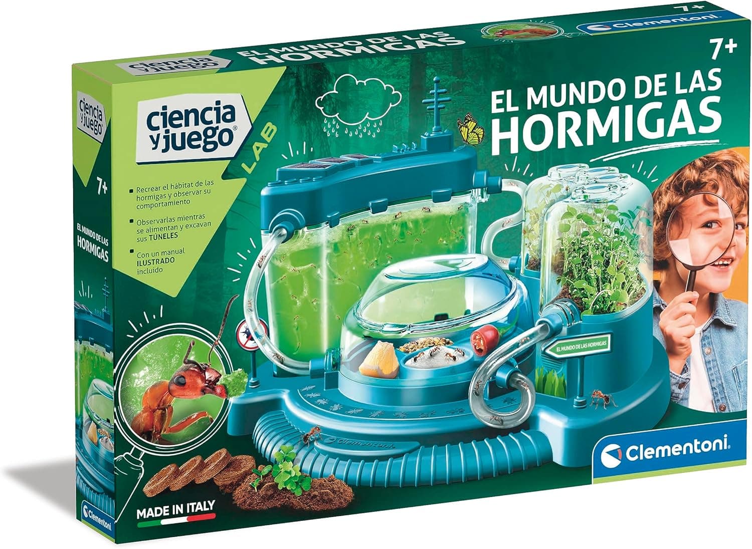 Clementoni A cidade das formigas - brinquedo científico para aprender com insetos, cria um mundo para formigas com diferentes ambientes, a partir de 7 anos, brinquedo em espanhol (55508)
