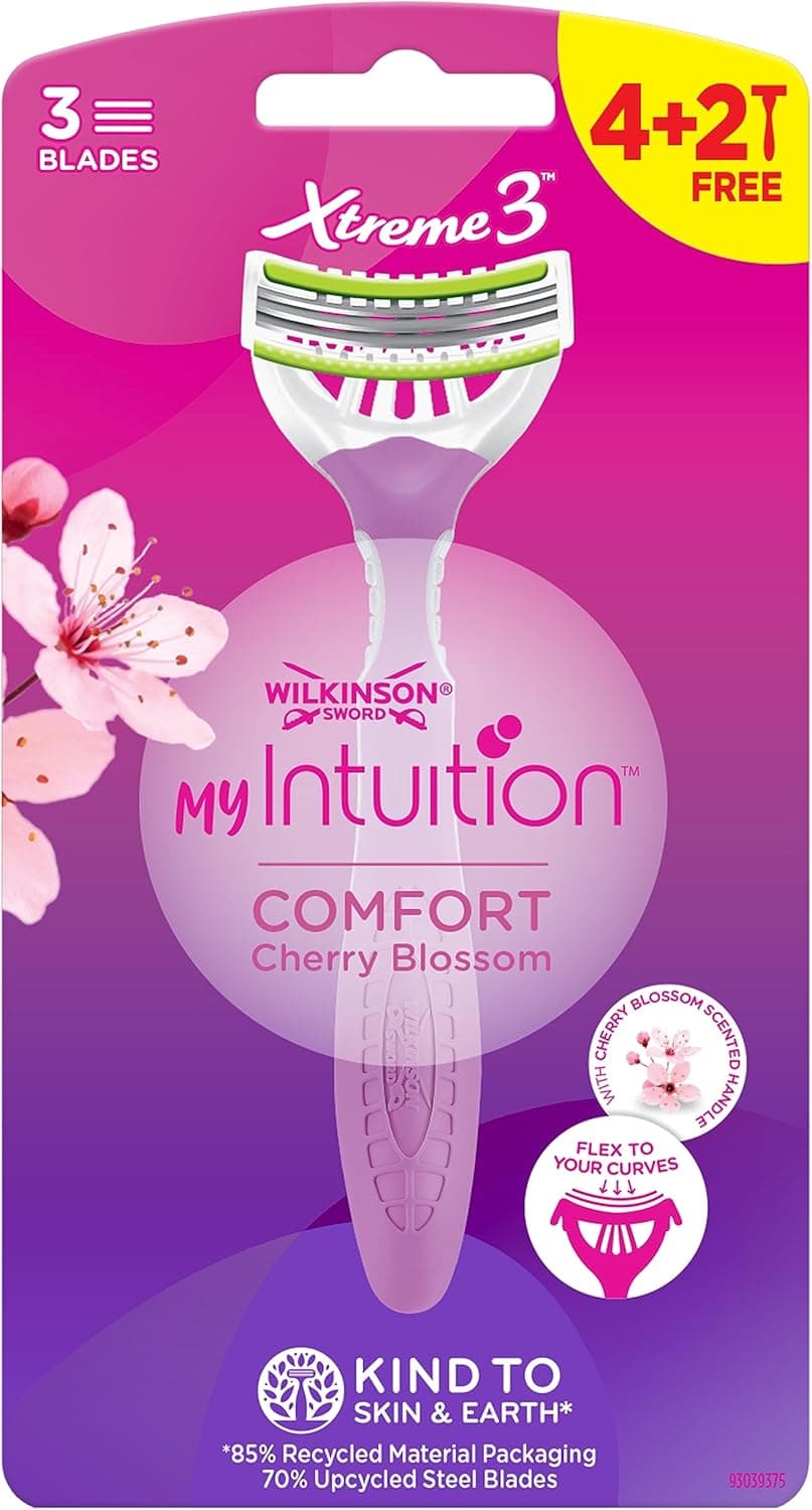 Wilkinson Sword - MyIntuition Comfort Xtreme 3 - Máquina de depilação para mulher, 6 unidades, 3 lâminas flexíveis, cabeça giratória - 2 tiras lubrificantes