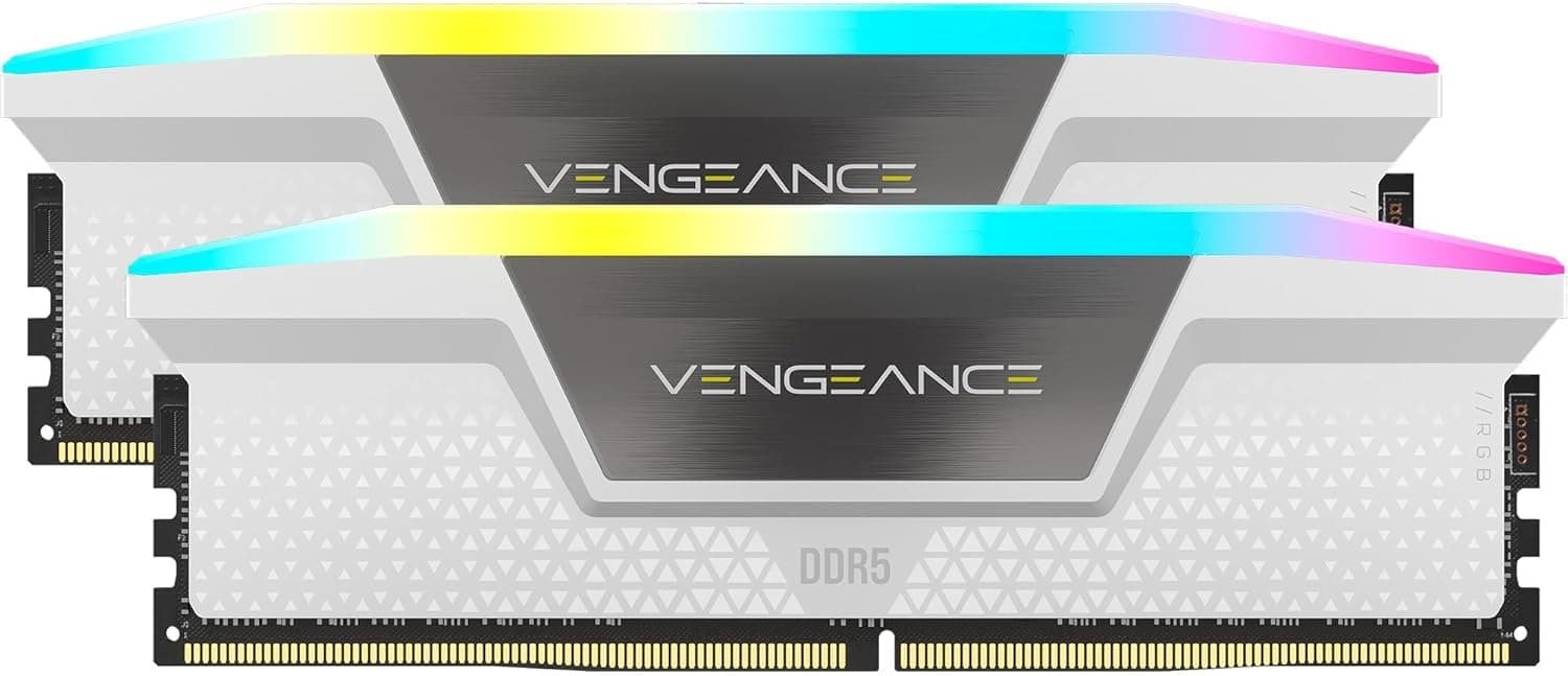 CORSAIR Vengeance RGB DDR5 RAM 64 GB (2 x 32 GB) 6000 MHz CL30 Intel XMP iCUE memória de computador compatível - branco (CMH64GX5M2B6000C30W)