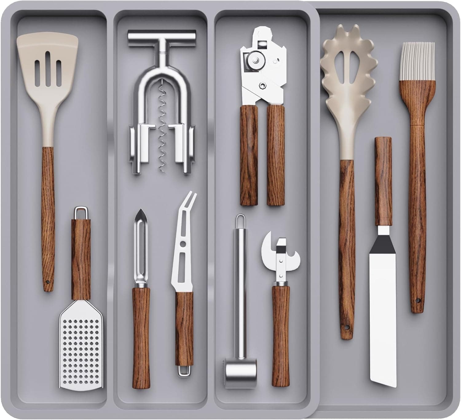 Lifewit Organizador de utensílios de cozinha, bandeja de talheres extensível gaveta, suporte utensílios para bancada, separador de ferramentas/talheres para bandeja removível armário, 4 compartimentos