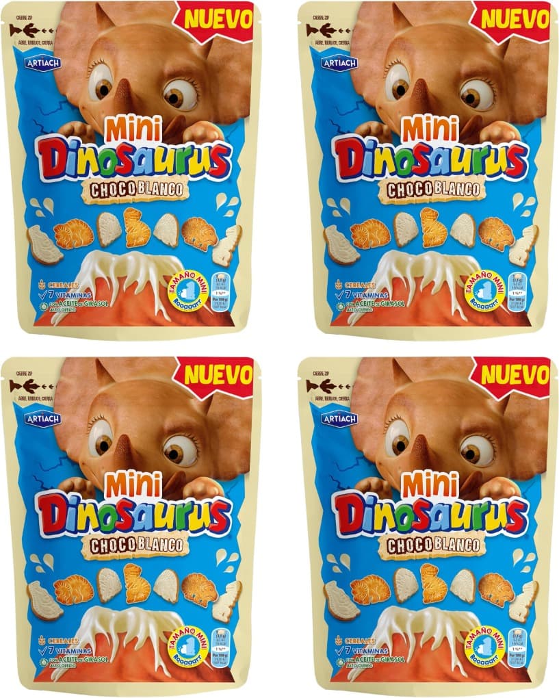 Dinosaurus Mini chocolate branco com fecho ZIP, 120g x 4