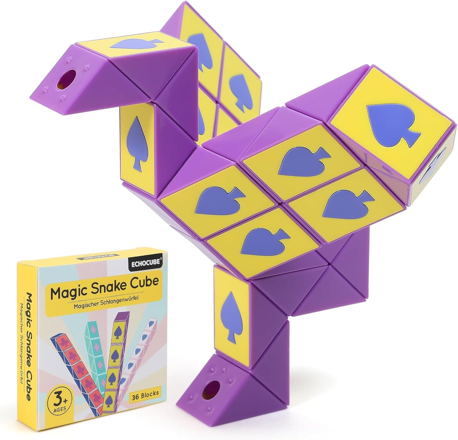 ECHOCUBE Magic Snake Cube de poker, pack de 36 blocos | Jogo de quebra-cabeça sequencial para crianças