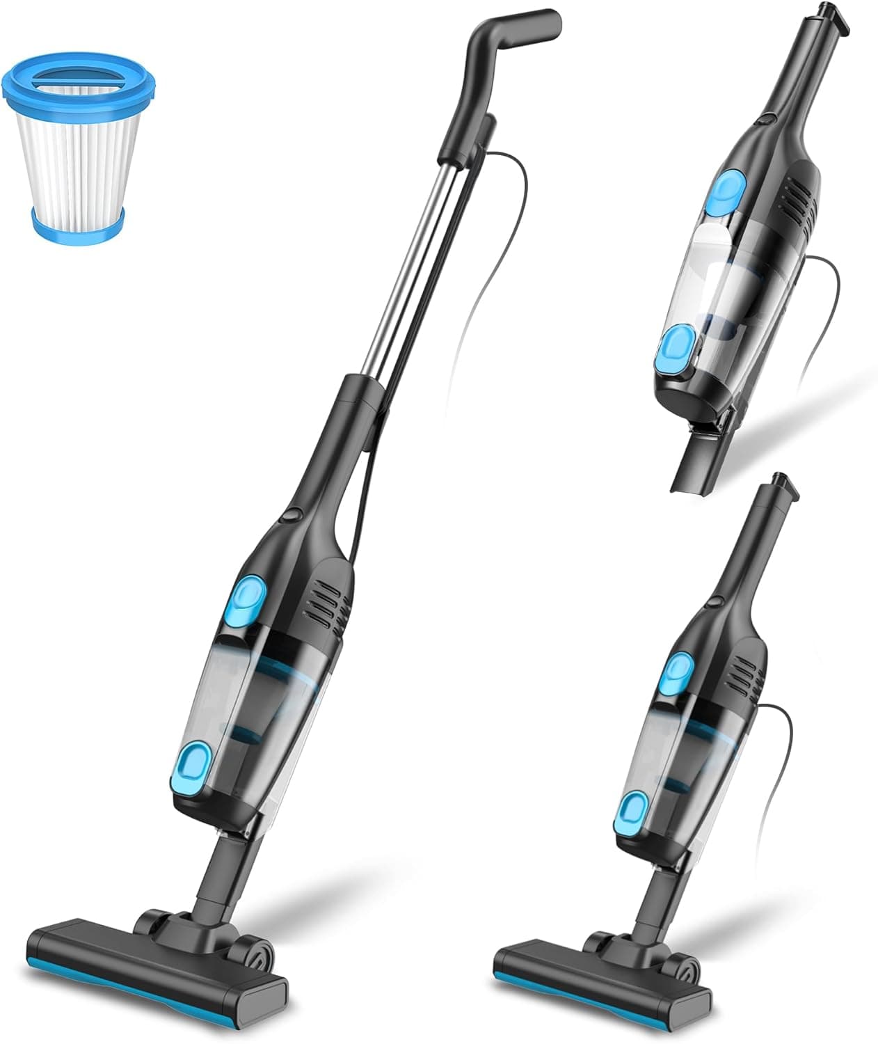 Aspirador com cabo, aspirador vassoura com cabo potente 20 Kpa 600 W, 3 em 1 aspirador de mão com 5 m cabo, aspirador vertical leve anti-emaranhados para tapetes de pelo de animais de estimação, pisos