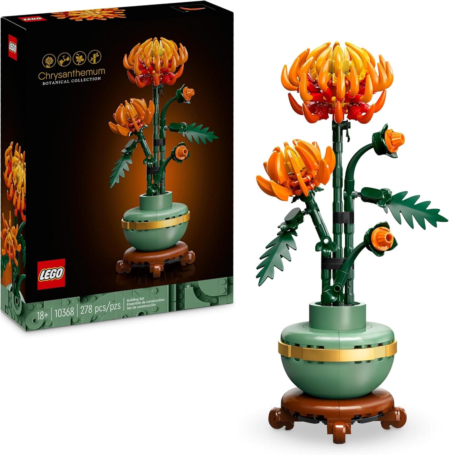 LEGO Botânico crisântemo ornamento de flores artificiais, decoração floral para casa, casaco para construção para adultos, planta artificial, presente para mulheres e homens dos namorados 10368