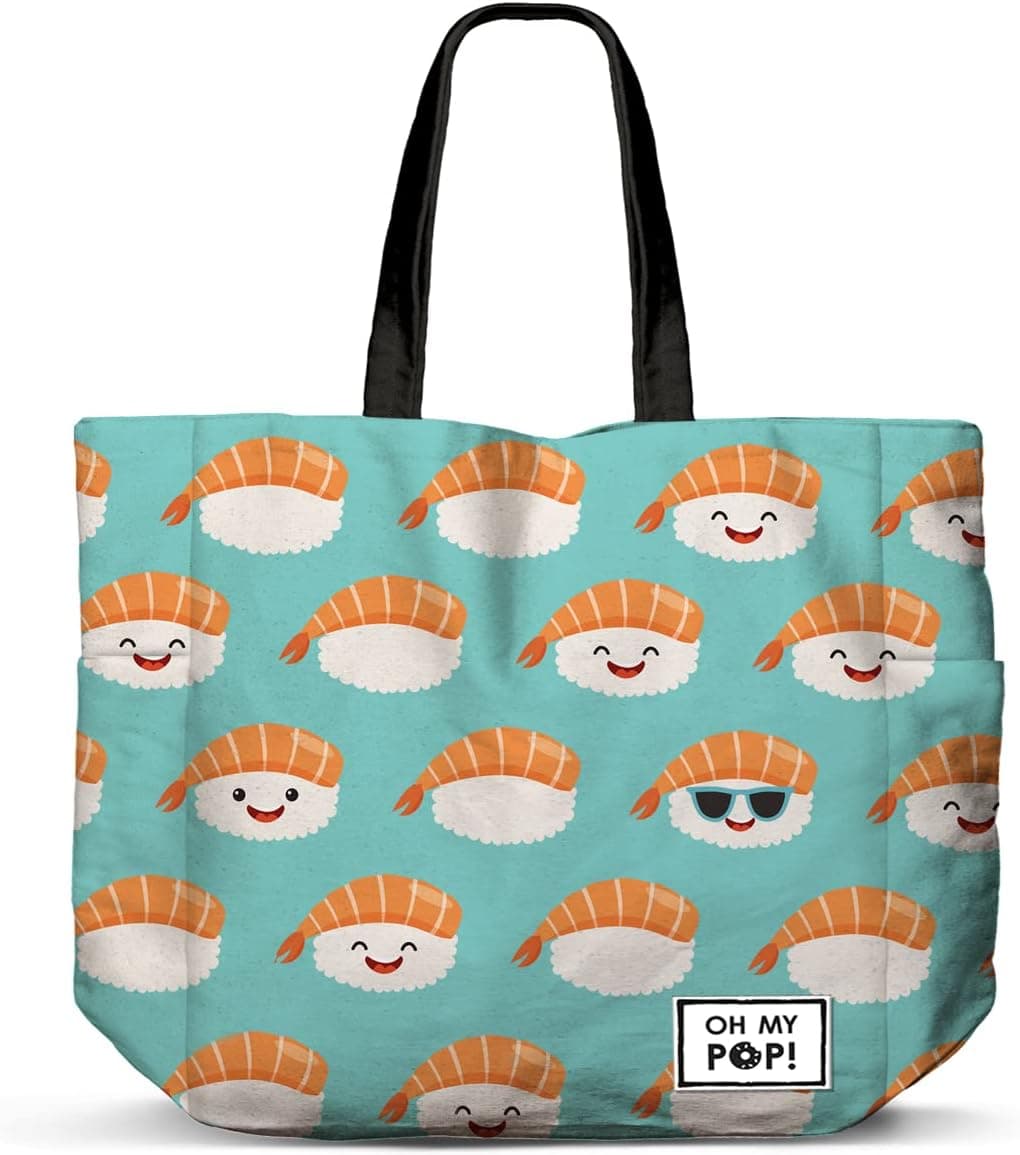 Oh My Pop! Nigiri | Saco de compras reutilizável turquesa 46 x 35 cm