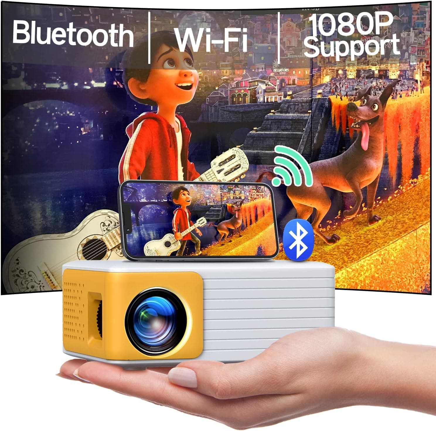 YOTON Mini projetor portátil WiFi - nativo 720P projetor de vídeo suporta conexão com telemóveis, tablets, Fire Stick, iOS e Android, ideal para cinema em casa e videojogos