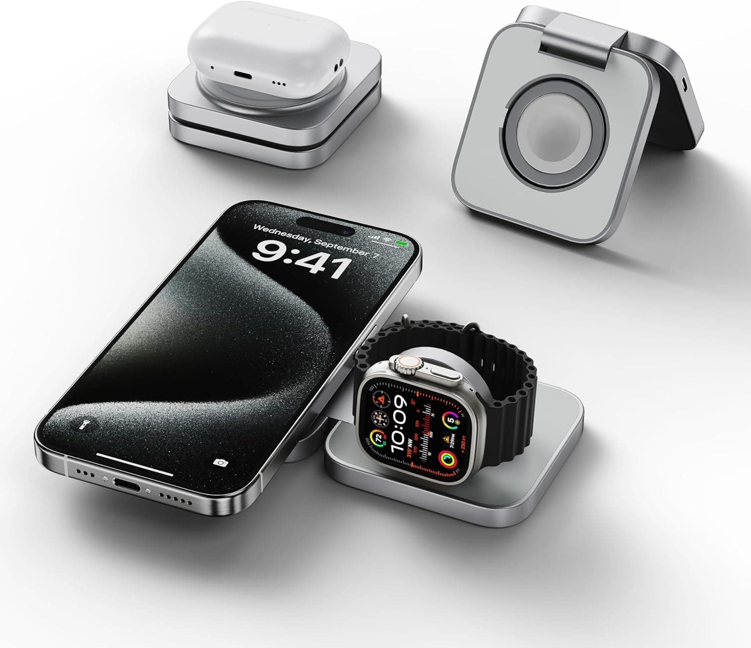 LULULOOK Estação de carregamento sem fios Ultra Nano 2 em 1, dobrável, carregador sem fios magnético para 16 15 14 13 séries, carregador sem fios de alumínio para iWatch Ultra 10/9/8/7/6/SE/5/4/3