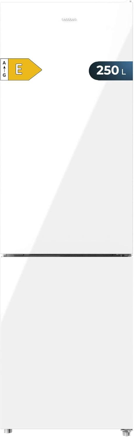 Cecotec Frigorífico Combi Bolero CoolMarket Combi 250 White Glass E. Classe energética e frigorífico combi vidro branco 180 x 55 cm, 250 L, sem rosto, multi ar floco, sistema Fast Cooling