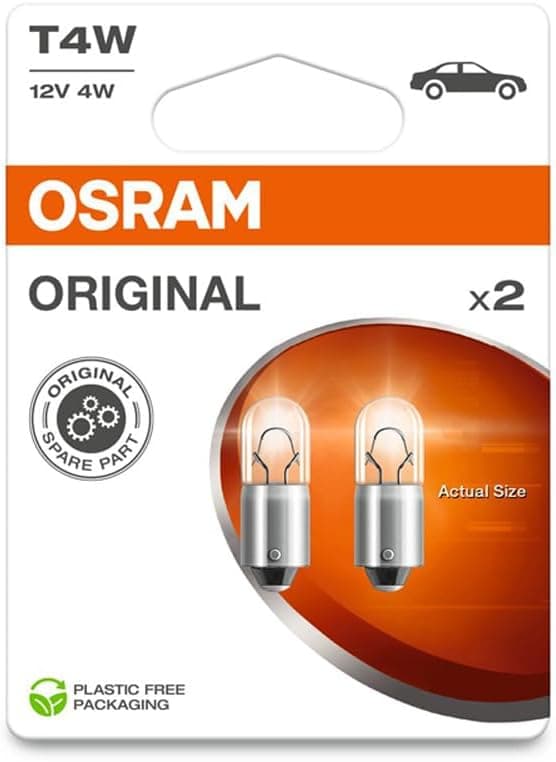 OSRAM Original Line 12 V, T4W, lâmpada de sinalização, base metálica, 2 lâmpadas