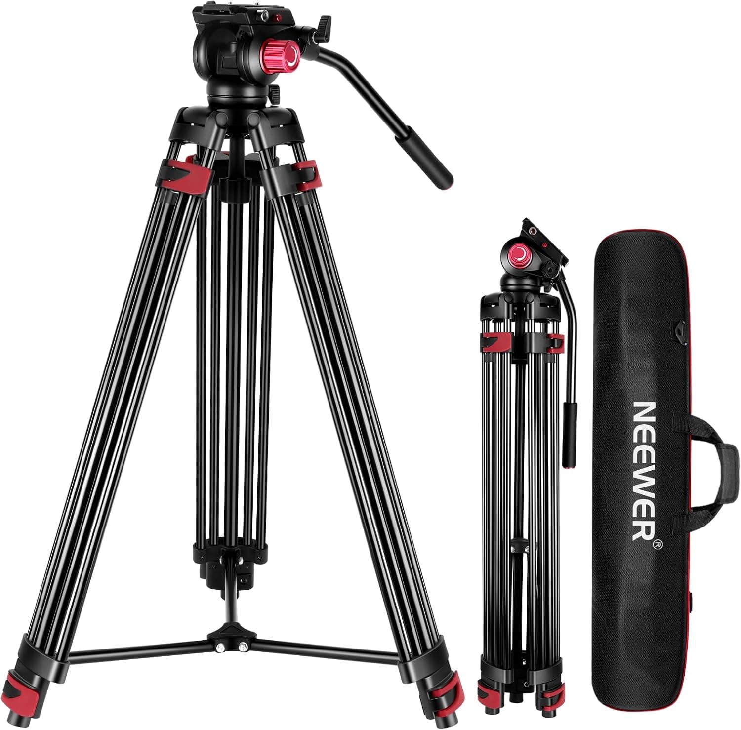 NEEWER 79"/200 cm, tripé de vídeo, suporte de tripé de liga de alumínio resistente com cabeça de arrasto fluída de 360°, placa QR compatível com Canon Nikon Sony e outros, carga até 17,6 lb/ 8 kg