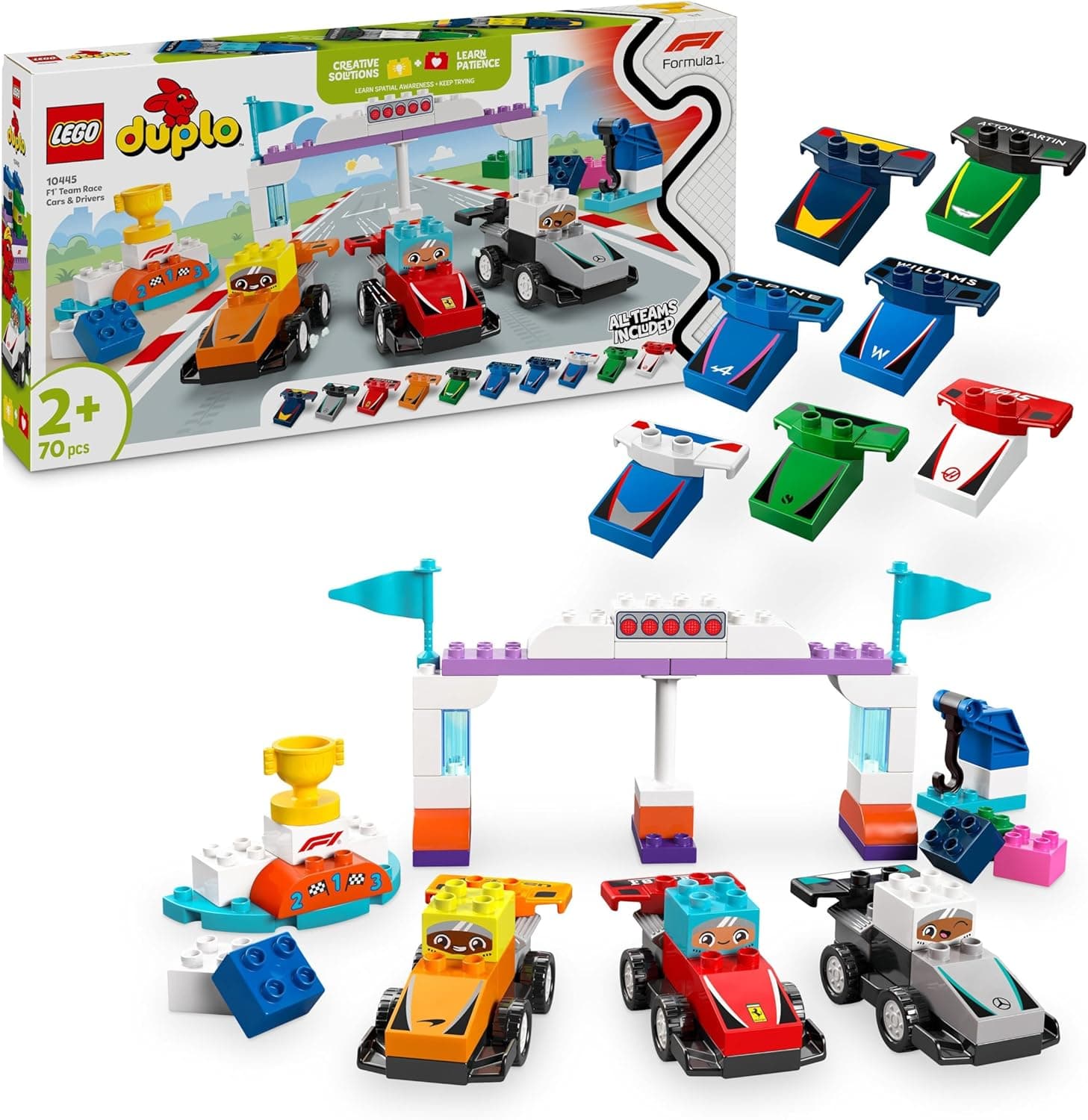 LEGO Duplo Minha Cidade – Carros de Corrida e Piloto de F1, Brinquedo com Carro de Fórmula 1, Semáforo e Troféu, Jogo Familiar para Crianças a partir dos 2 Anos, 10445