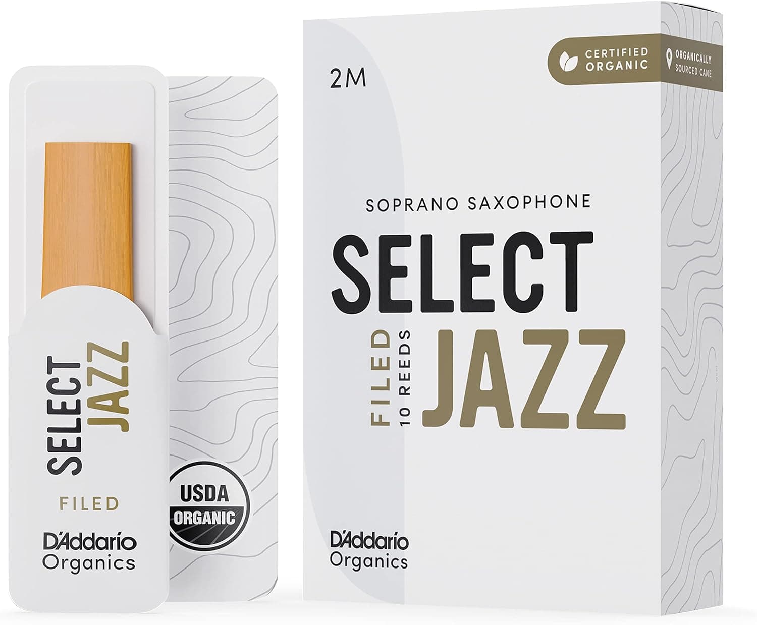 D'Addario Orgânico Select Jazz Filed Soprano canas para saxofone - Primeira e única cana ecológica - 2 médio, 5 embalagem