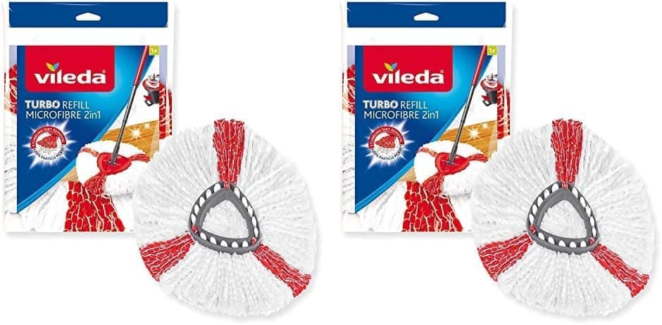 Substituição do Turbo Vileda, Compatível com Todos os Sistemas Turbo Vileda, Desempenho Extra Adequado para Todos os Tipos de Pisos Duros, Elimina 99% das Bactérias Apenas com Água, 2 unidades