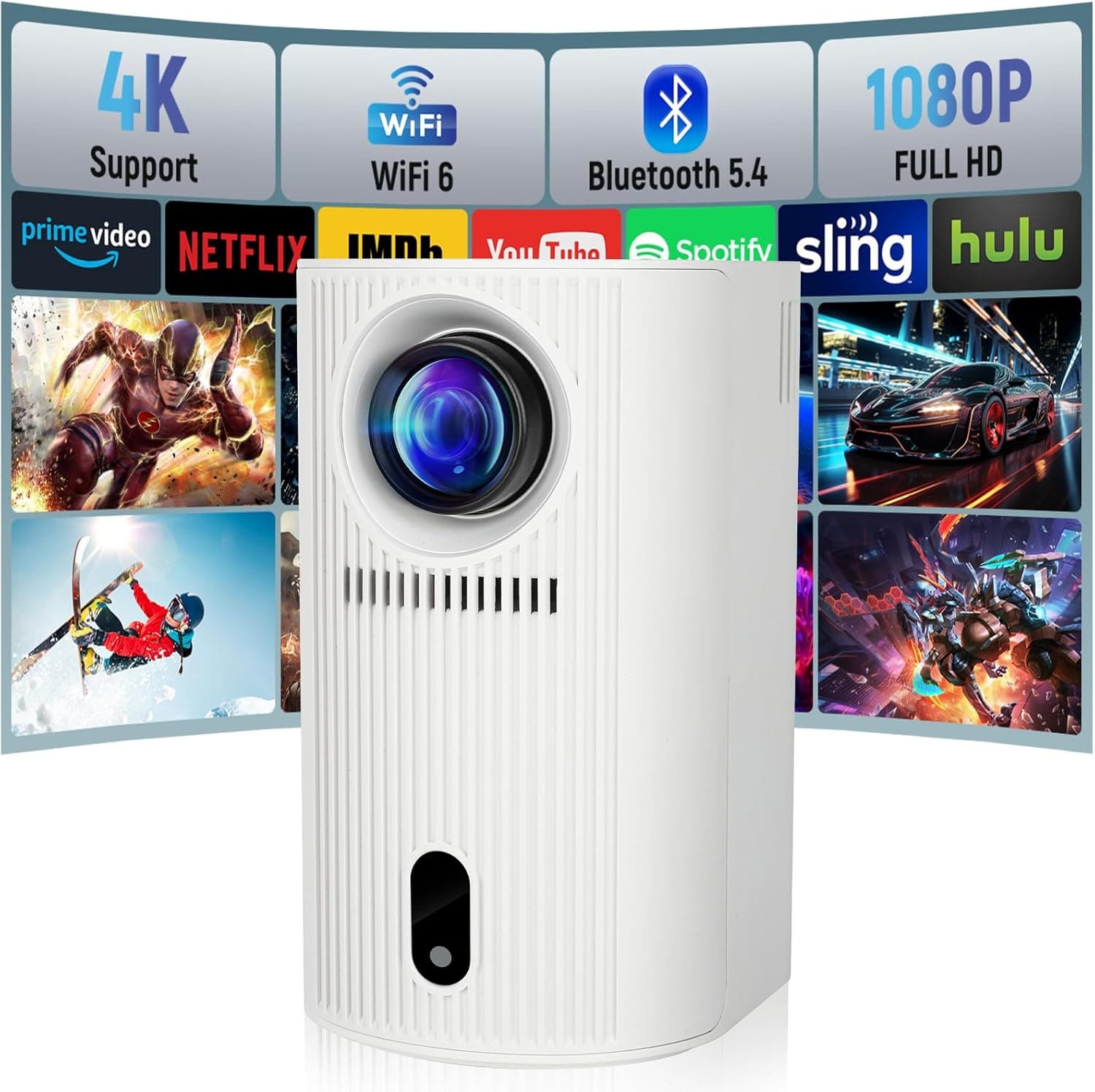 FECLYDET 200ANSI Mini projetor 4K, projetor portátil com suporte 1080P Full HD, 5G WiFi Bluetooth projetor cinema em casa para iOS/Android/PS5/HDMI/TV Stick