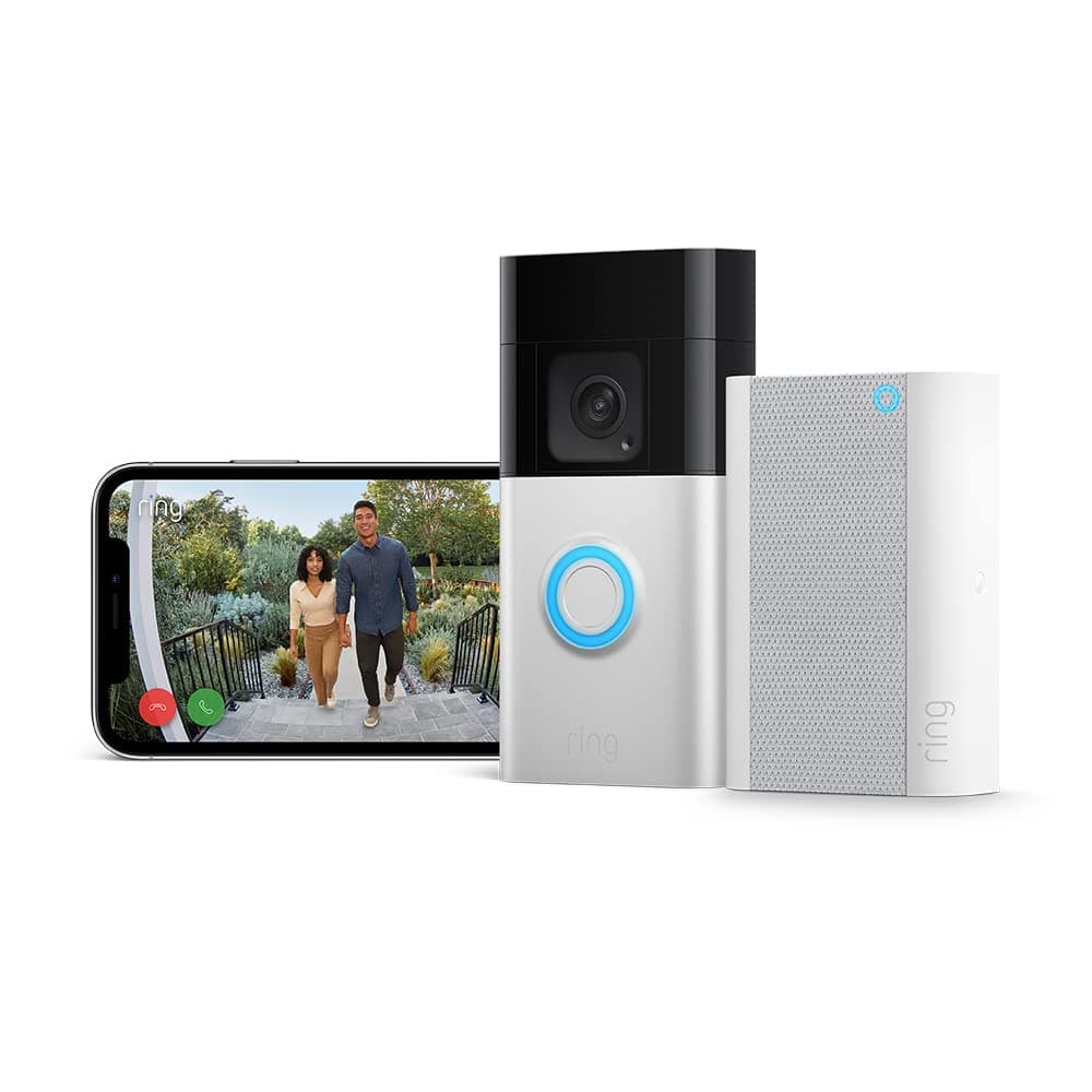 Campainha de vídeo em anel Plus + carrilhão Pro | Campainha de vídeo sem fio com câmera, resolução HD 1536p, bateria recarregável | Fácil de instalar por conta própria (5 min.)