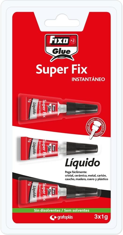 Fixo Azul 23100. Cola instantânea Super Fix líquido, 3 x 1g