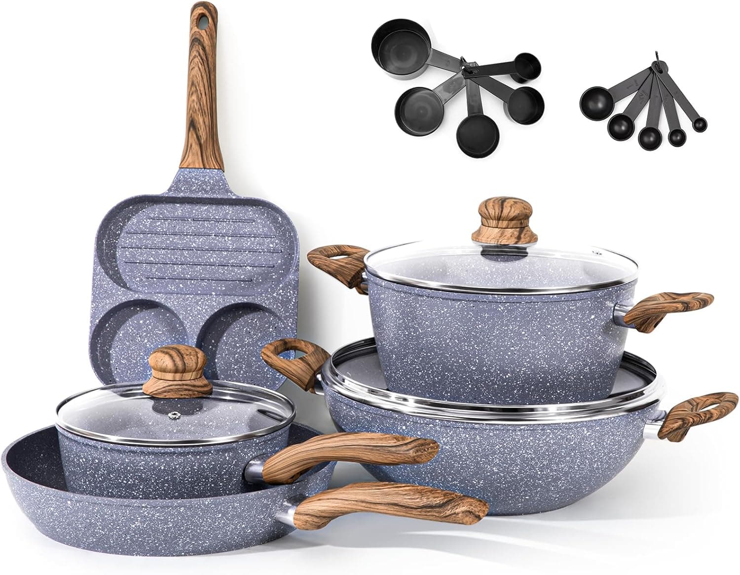 Conjunto de panelas e frigideiras cozinha antiaderente 22 peças, bateria de cozinha antiaderente alumínio para todas as cozinhas, inclusive indução, panelas cozinha com tampas, sem PFOA e PFOS