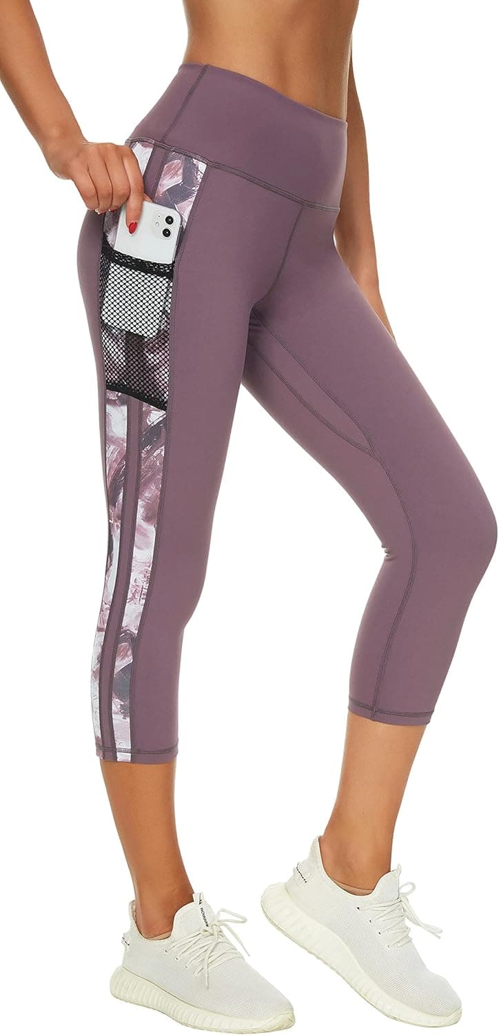 Zinmore Calças capri de cintura alta para mulher, calças desportivas, leggings para ioga, exercício, fitness, treino, leggings com bolsos para telemóvel