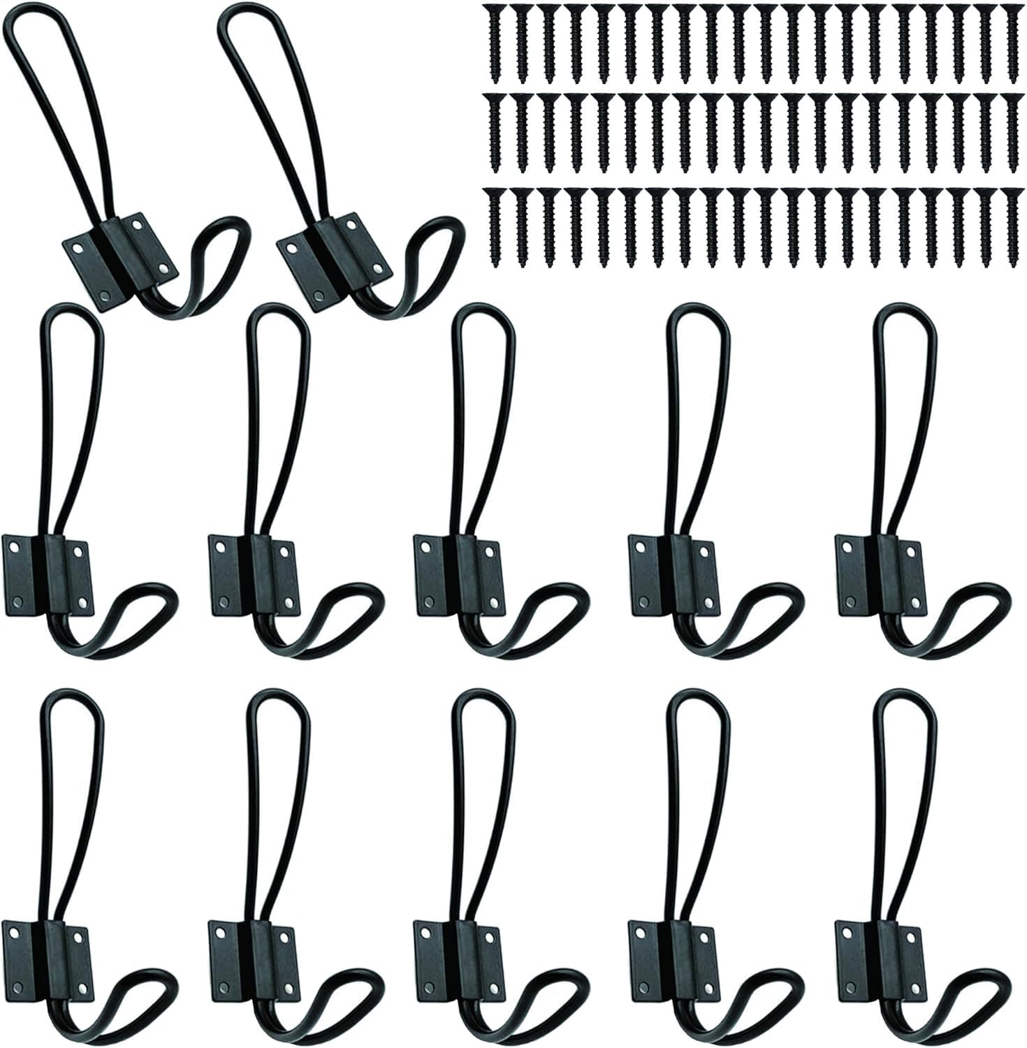Hajoyful | Conjunto de 12 cabides de parede rústicos pretos com parafusos incluídos para organização de casacos